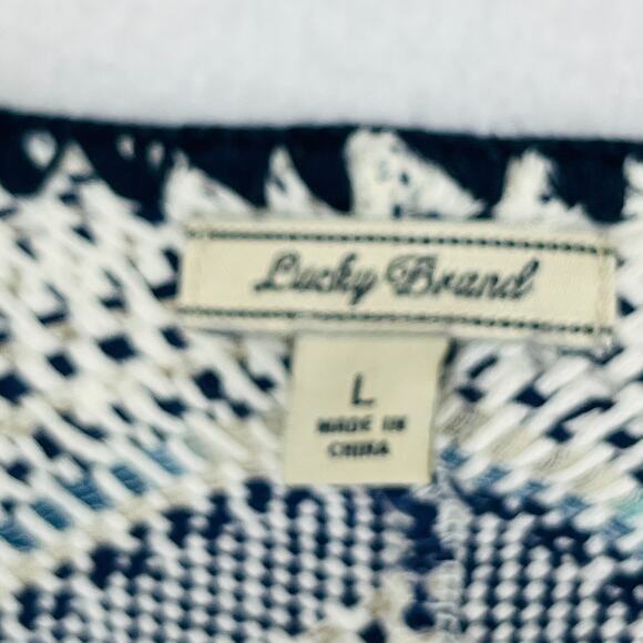 LUCKY BRAND Cardigan Womens L Open Front Fringe Sweater Shawl Cotton Black - Picture 5 of 11